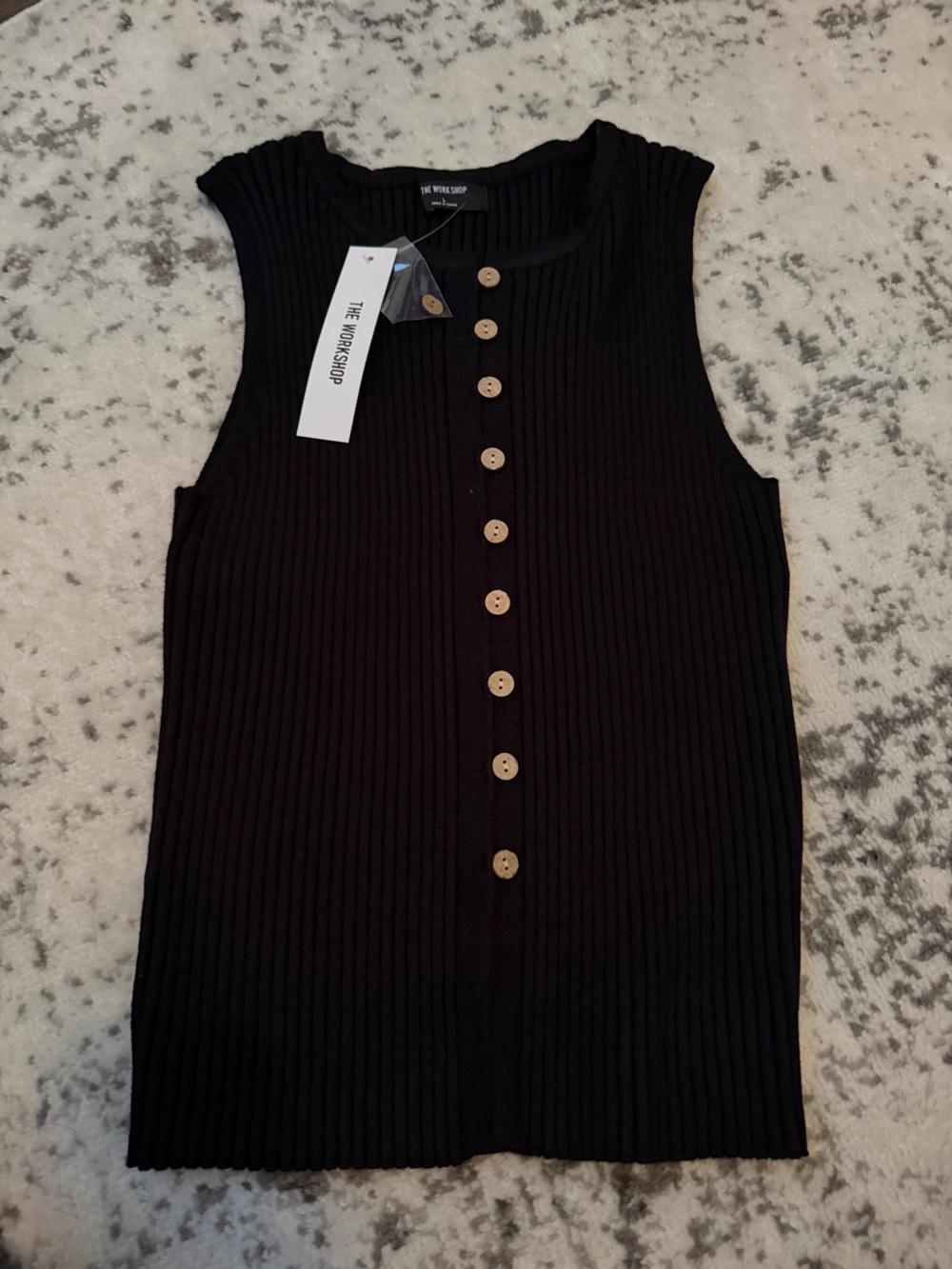 Workshop Republic Clothing Black Ribbed Button-Front Tank with Wood-Tone Buttons